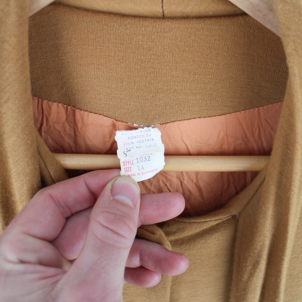 Vintage 60s Mod Hostess Coat Fur Trim Scarf Brown Acrylic Jacket Womens 14 - Picture 4 of 5